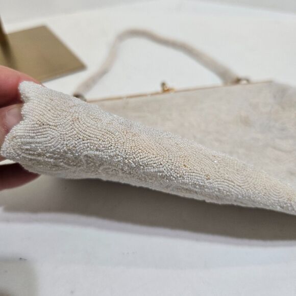 Vintage Art Deco Beaded Purse Bag Kisslock Top Handle 6"x8" READ description - Picture 9 of 12